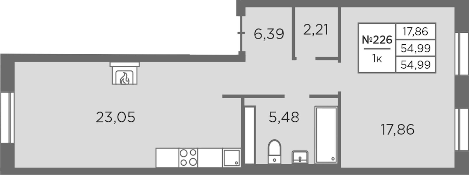 1-комнатная квартира 54.99 м², 8/8 эт., ЖК «Северная Корона»